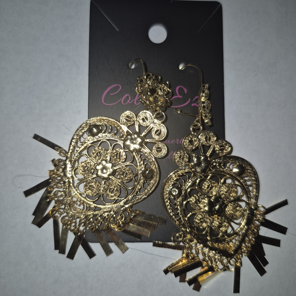 Gold Filigree Heart Earrings